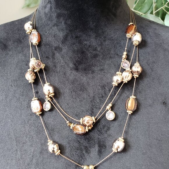 Women's Multi Faceted Floating Bead 3-Layer Collar Necklace with Lobster Clasp - Picture 2 of 6